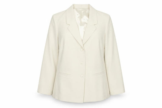 Damart Womens Ivory Single-Breasted Blazer Size 14 Polyester Jacket
