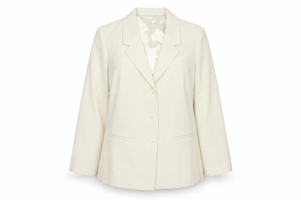 Damart Womens Ivory Single-Breasted Blazer Size 14 Polyester Jacket