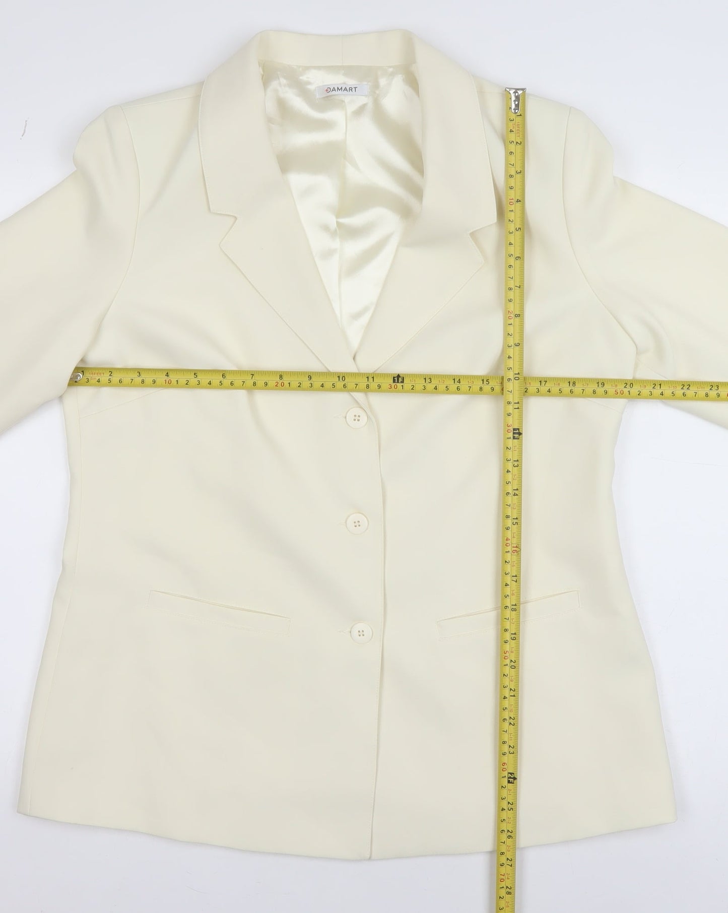 Damart Womens Ivory Single-Breasted Blazer Size 14 Polyester Jacket