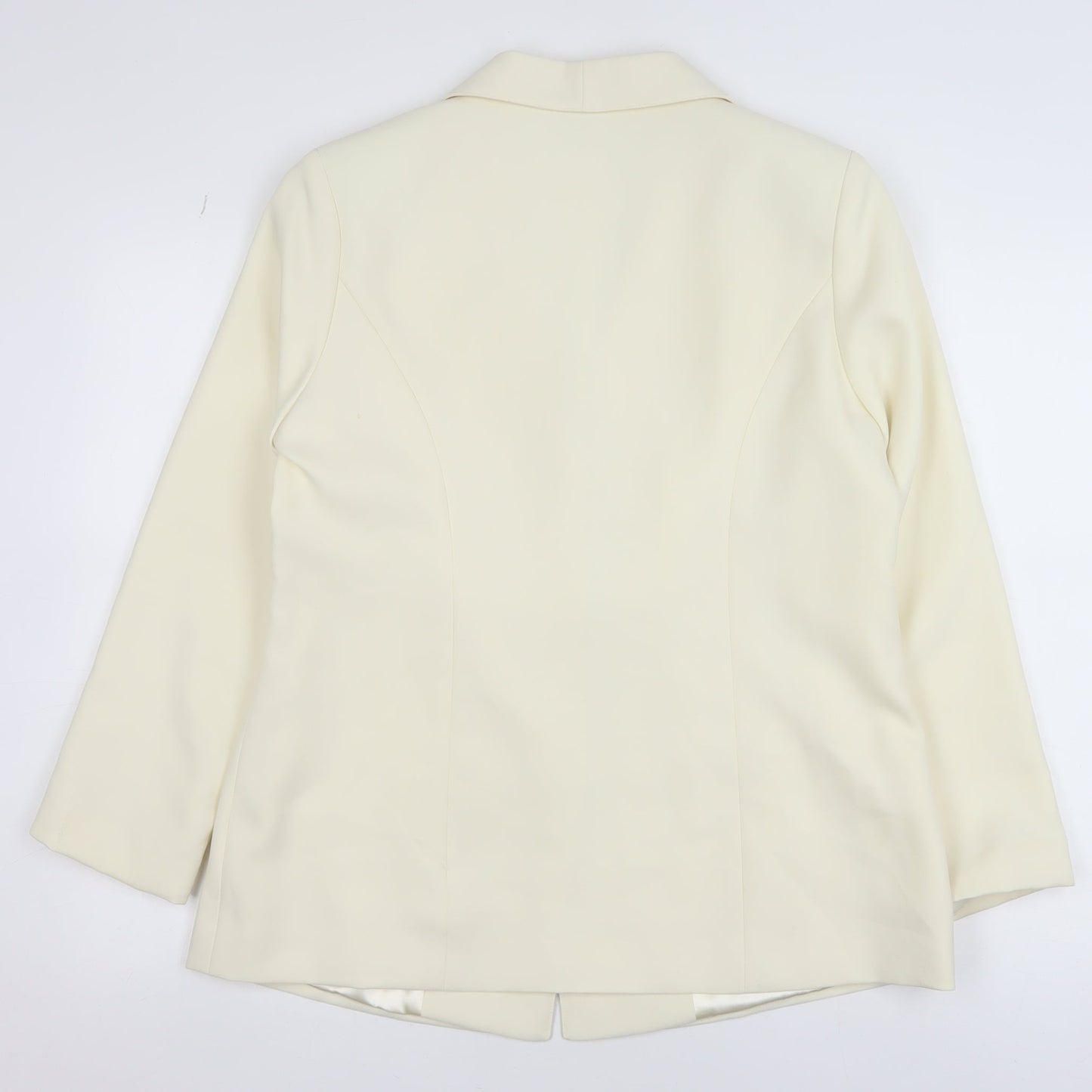 Damart Womens Ivory Single-Breasted Blazer Size 14 Polyester Jacket