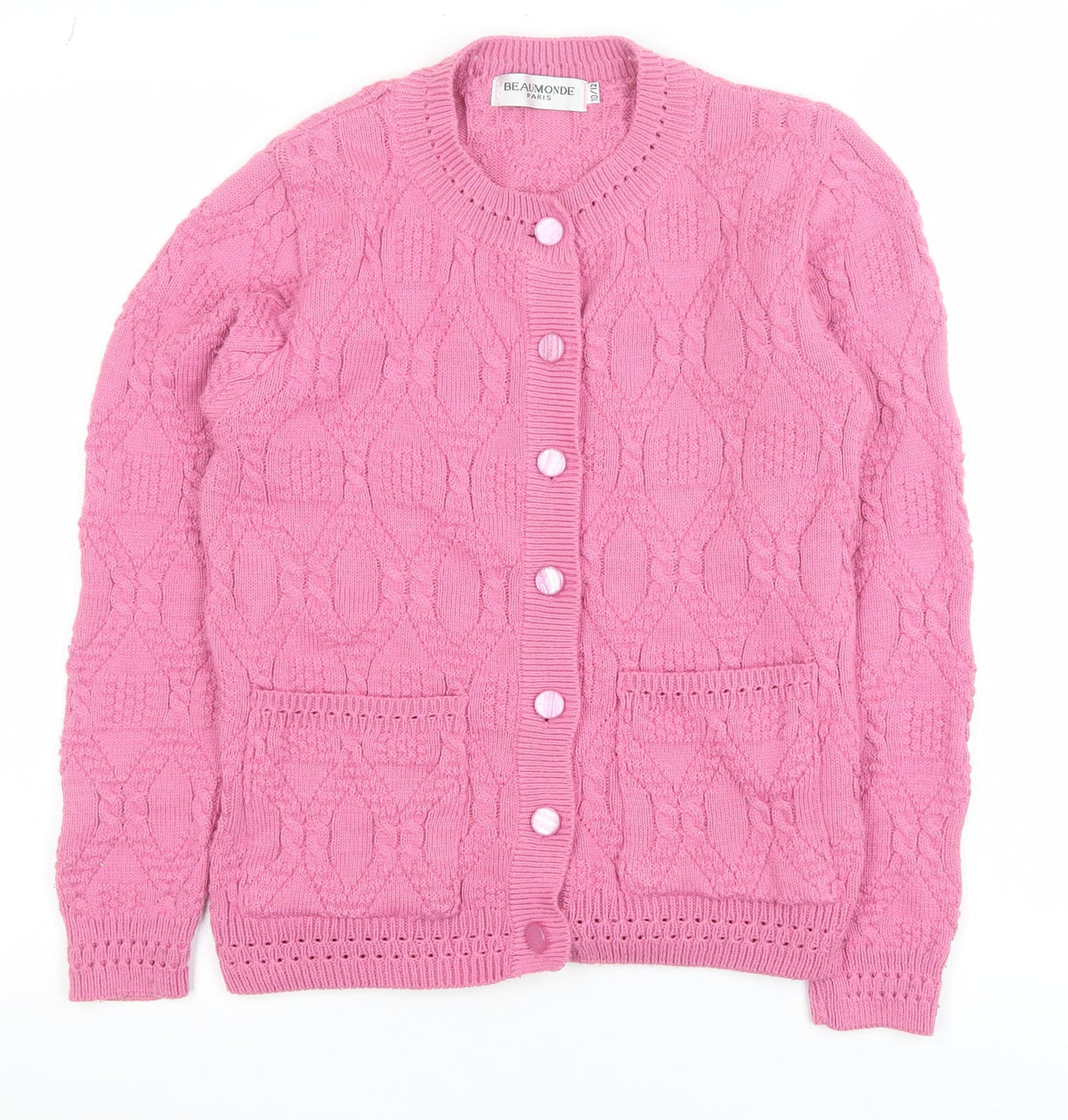 Beaumonde Girls Pink Cable Knit Button Cardigan 10-12 Years Polyester Blend