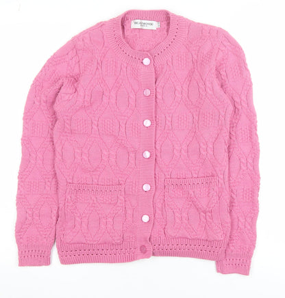 Beaumonde Girls Pink Cable Knit Button Cardigan 10-12 Years Polyester Blend