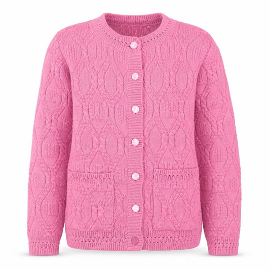 Beaumonde Girls Pink Cable Knit Button Cardigan 10-12 Years Polyester Blend