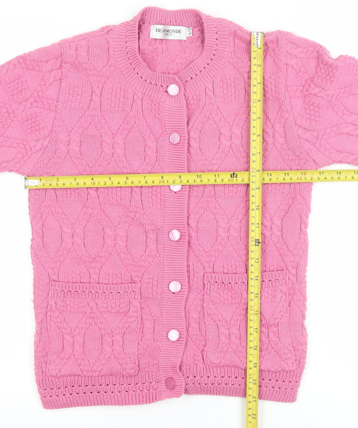 Beaumonde Girls Pink Cable Knit Button Cardigan 10-12 Years Polyester Blend