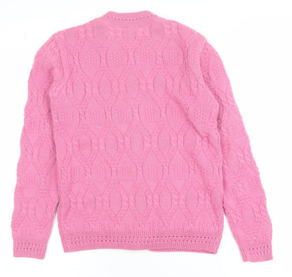 Beaumonde Girls Pink Cable Knit Button Cardigan 10-12 Years Polyester Blend