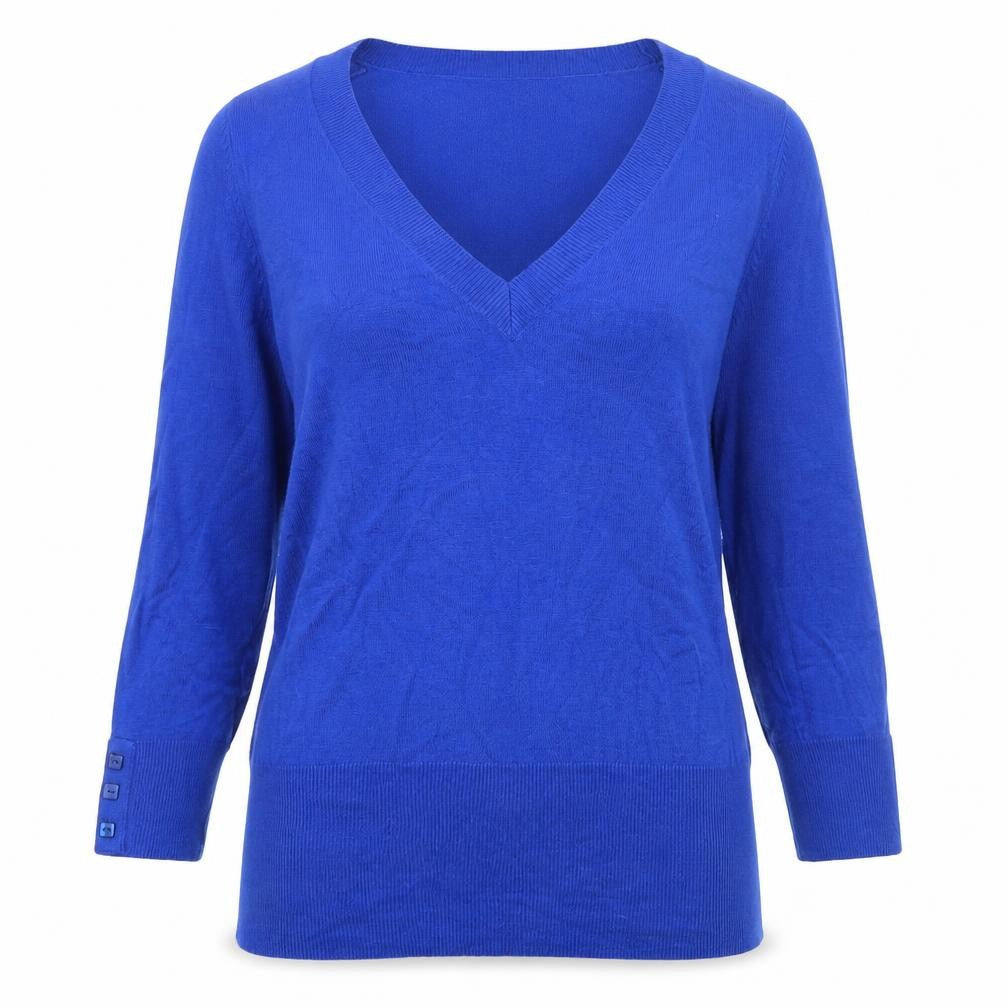 Select Women's Blue V-Neck 3/4 Sleeve Pullover Jumper Size 12