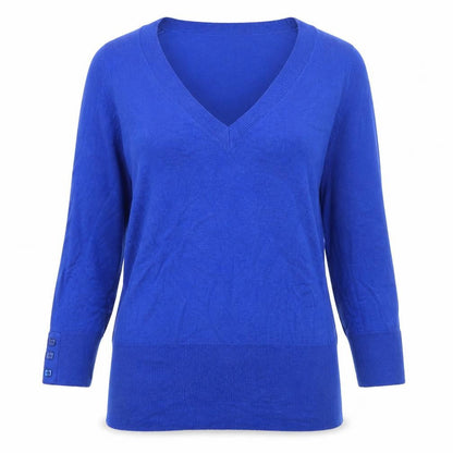Select Women's Blue V-Neck 3/4 Sleeve Pullover Jumper Size 12