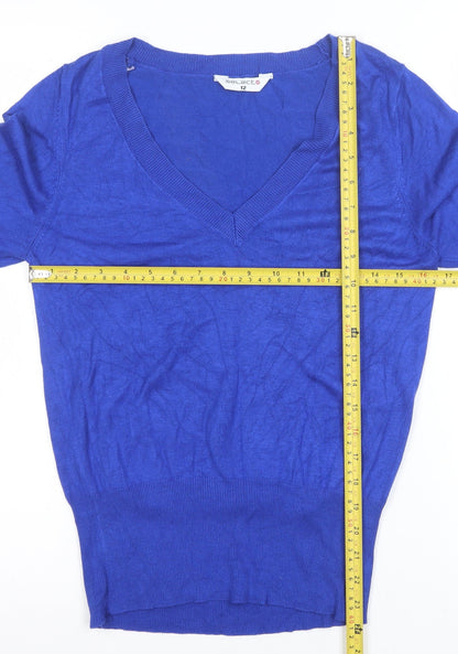 Select Women's Blue V-Neck 3/4 Sleeve Pullover Jumper Size 12