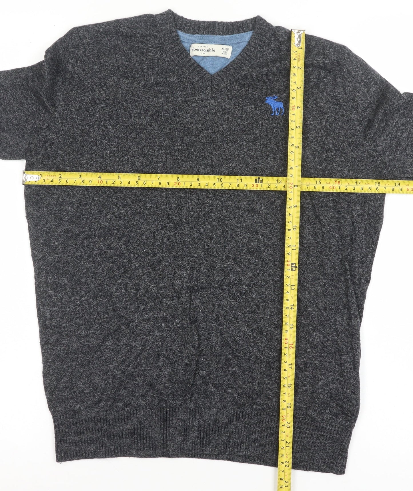 Abercrombie Kids Boys Grey V-Neck Jumper XL/16 Cotton Blend