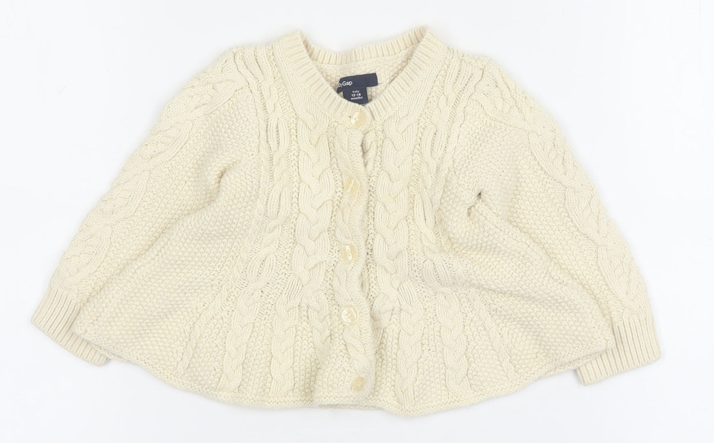 Gap Baby Ivory Cable Knit Cotton Cardigan 12-18 Months Unisex