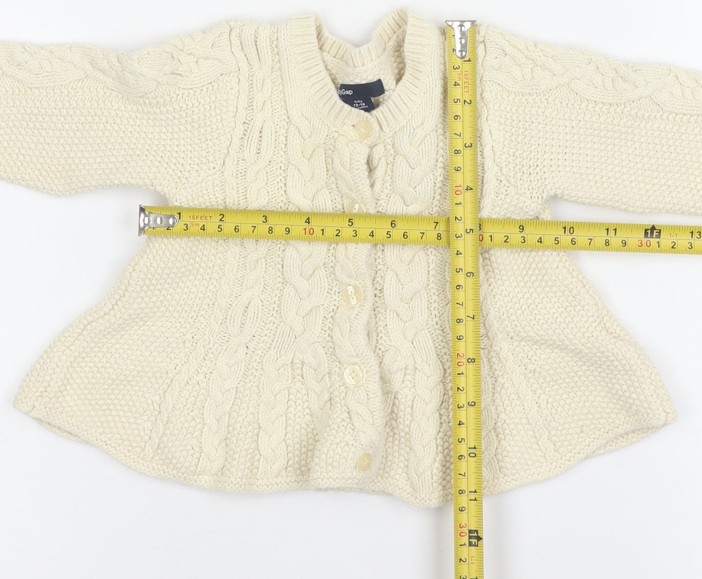 Gap Baby Ivory Cable Knit Cotton Cardigan 12-18 Months Unisex