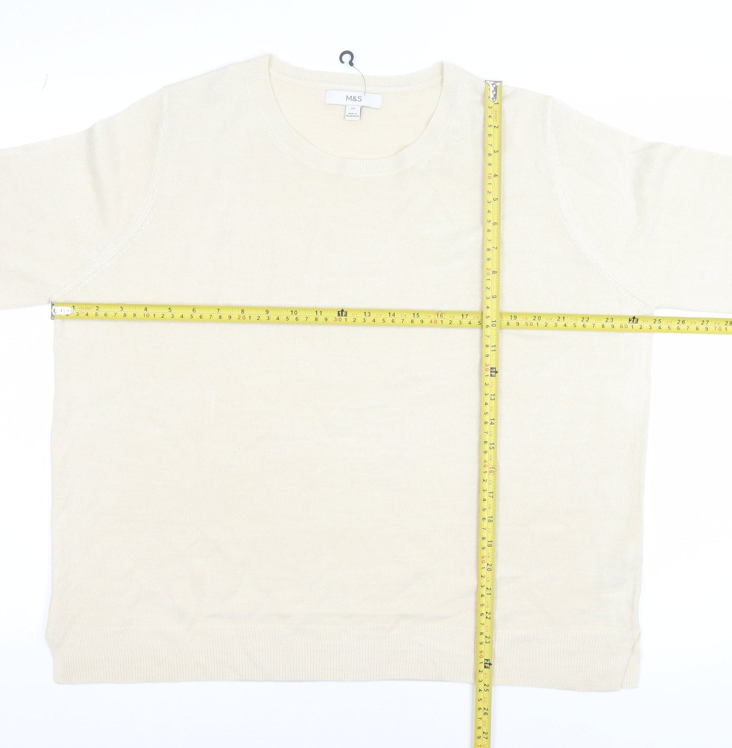 Marks and Spencer Women Beige Acrylic Crew Neck Long Sleeve Jumper Size 20