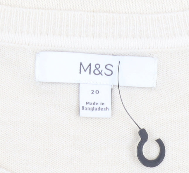 Marks and Spencer Women Beige Acrylic Crew Neck Long Sleeve Jumper Size 20