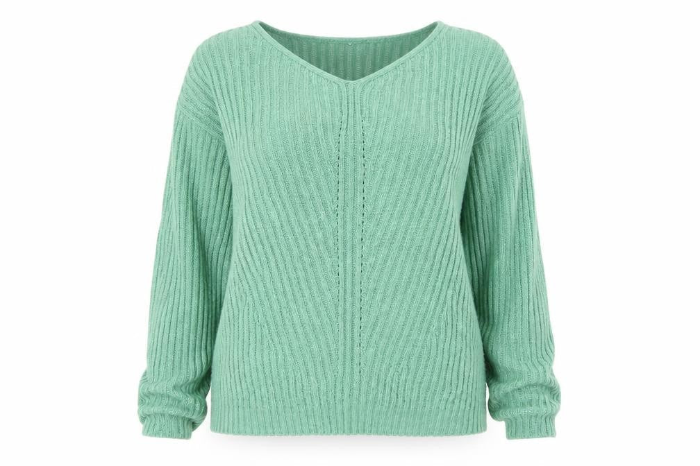 Very Women Green Ribbed V-Neck Pullover Jumper Size 16
