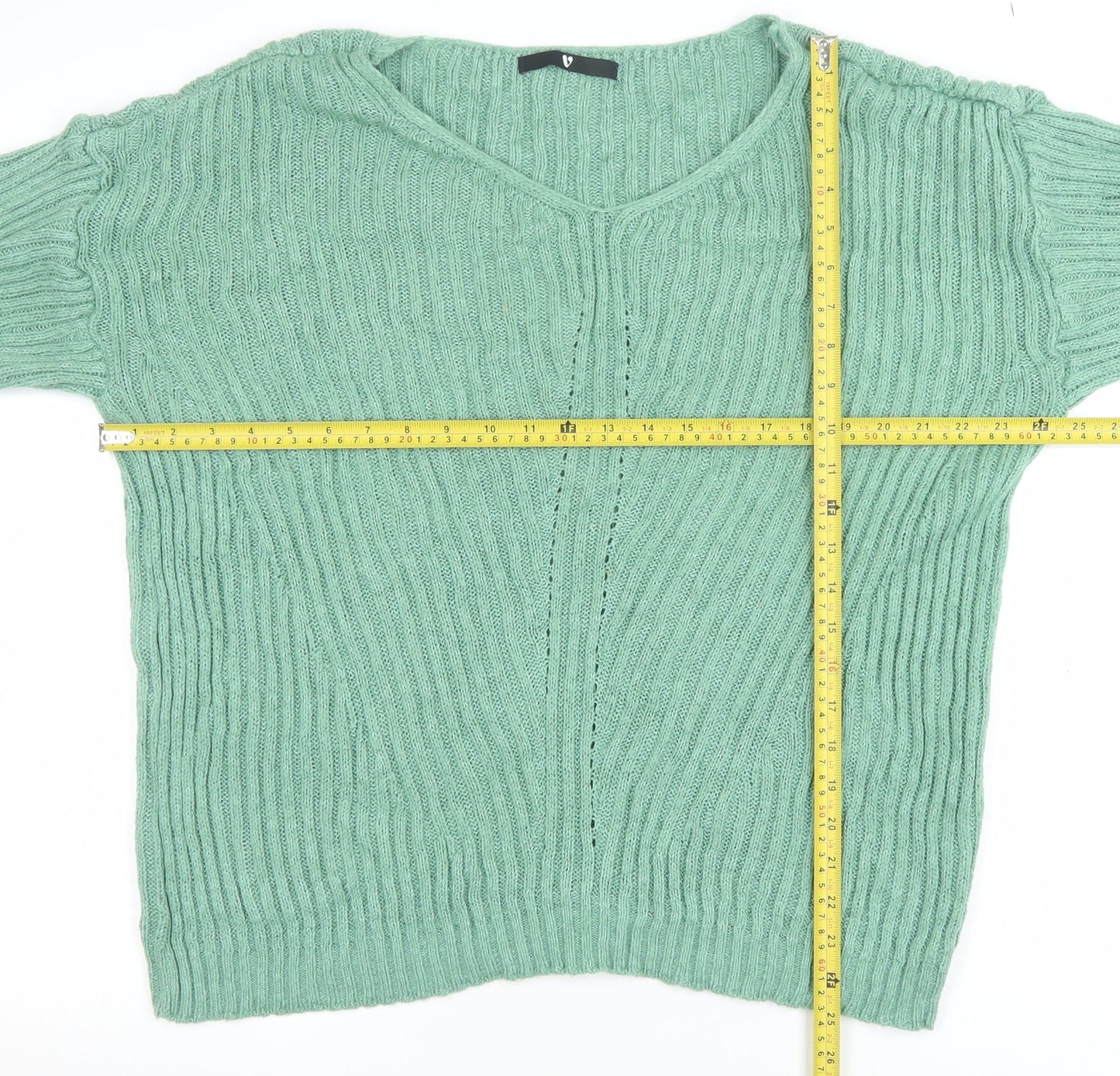 Very Women Green Ribbed V-Neck Pullover Jumper Size 16