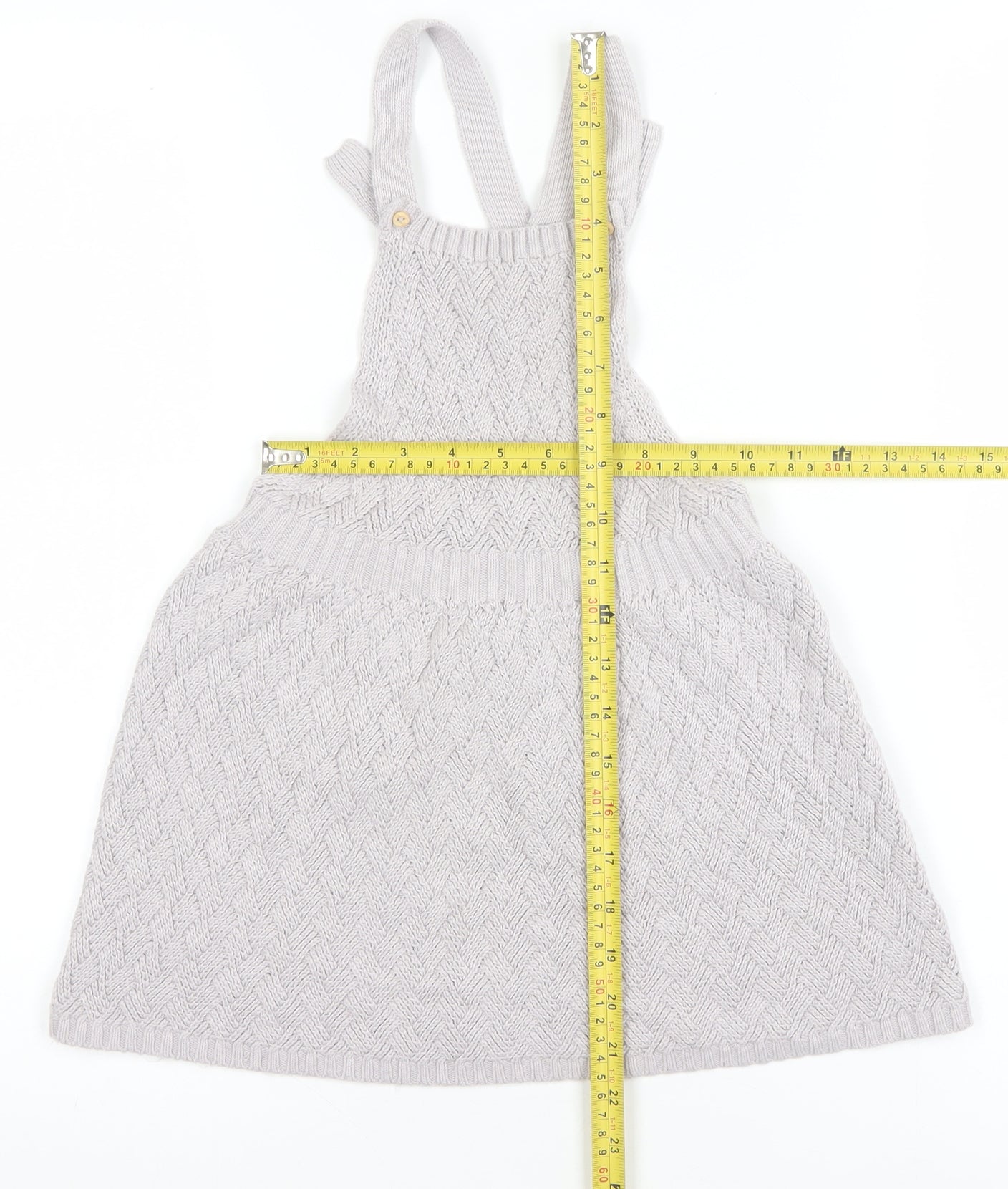 H&M Girls Ivory Knit Cotton Pinafore Dress 24 Months Button Straps