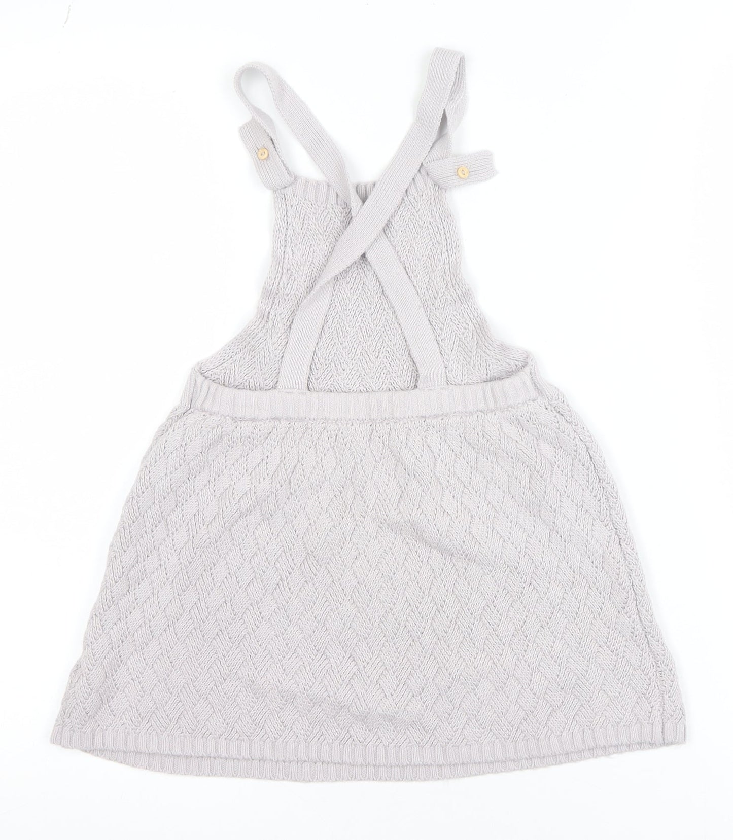 H&M Girls Ivory Knit Cotton Pinafore Dress 24 Months Button Straps