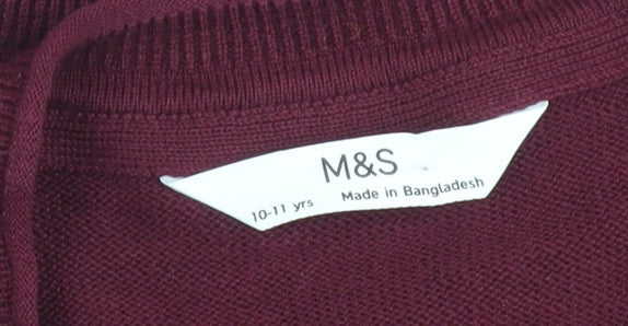 Marks and Spencer Girls Burgundy Cotton Button Cardigan 10-11 Years