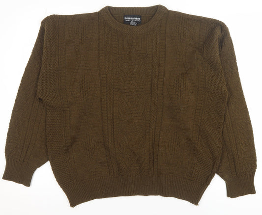 Expression International Men's Brown L Cable-Knit Acrylic Jumper