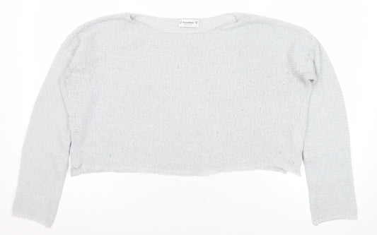 Pull&Bear Womens Grey Knit Pullover Jumper Size 12 Relaxed Fit