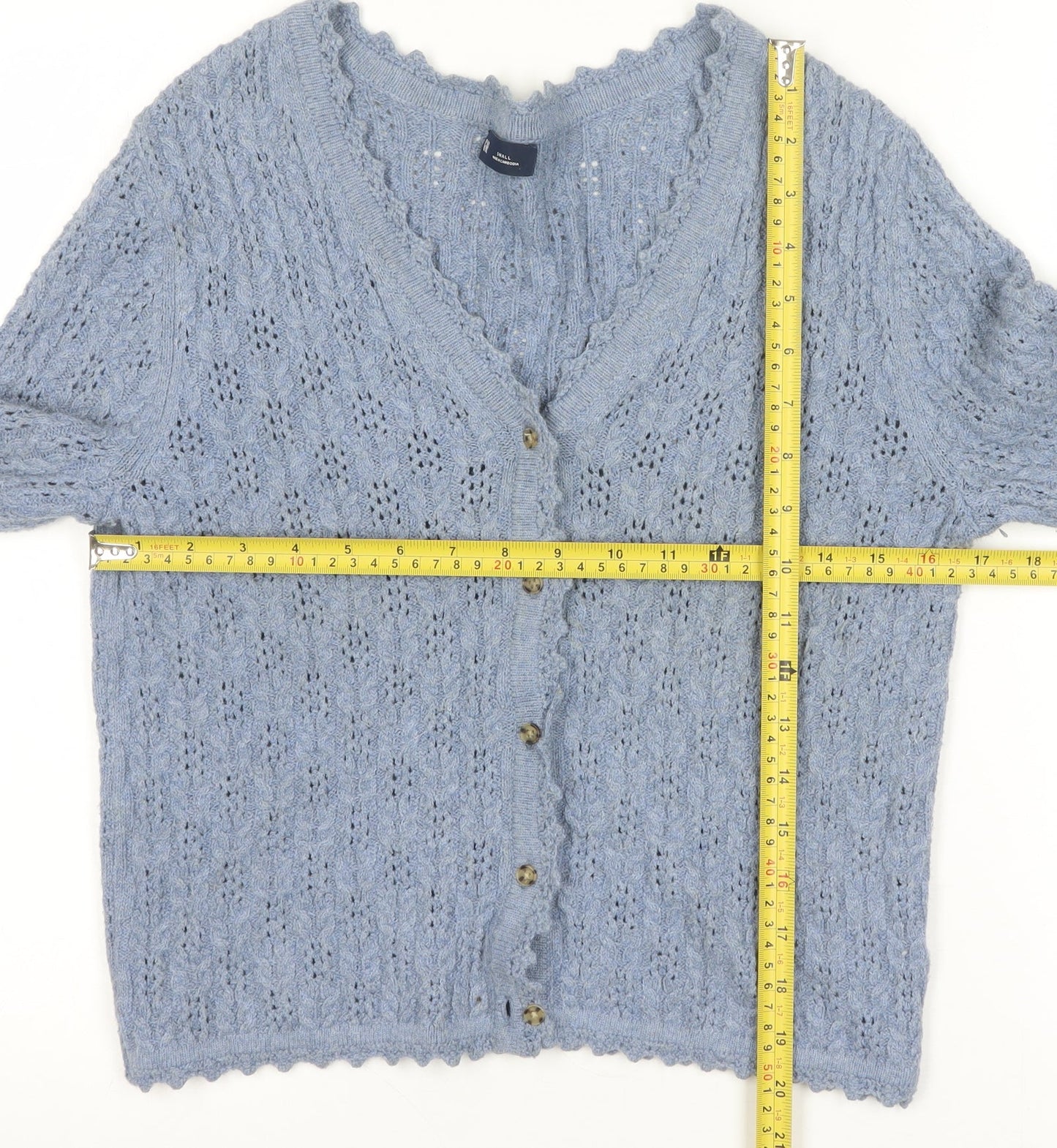 GAP Women Blue Knit Button V-Neck Cardigan Small