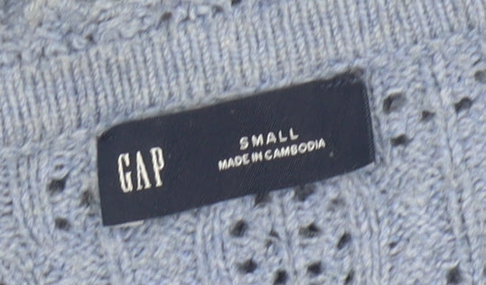 GAP Women Blue Knit Button V-Neck Cardigan Small