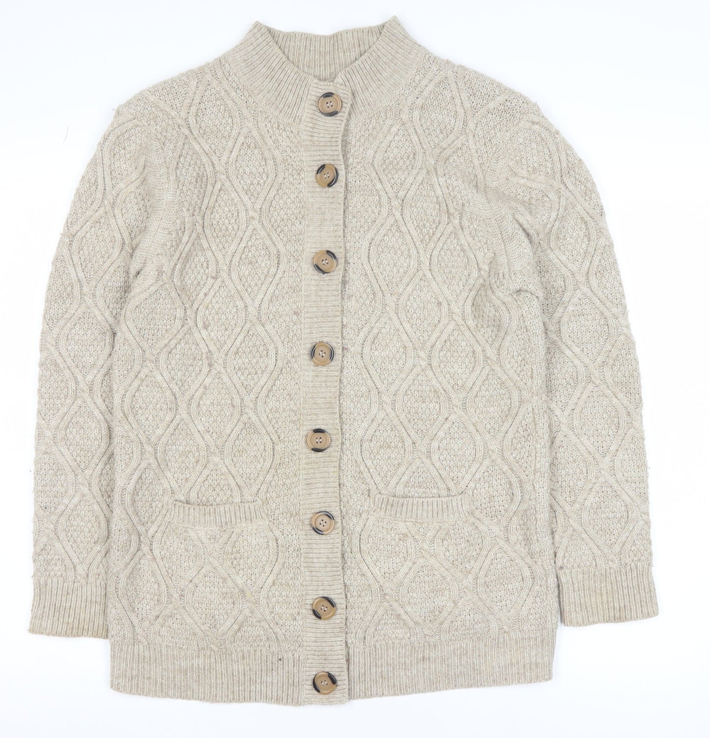 Damart Men’s Beige Cable-Knit Button Cardigan M Wool Blend