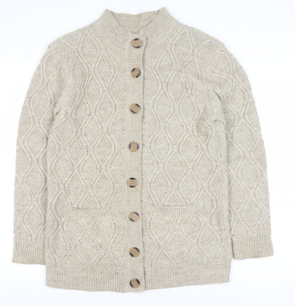 Damart Men’s Beige Cable-Knit Button Cardigan M Wool Blend