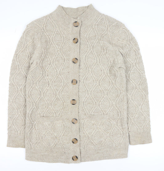 Damart Men’s Beige Cable-Knit Button Cardigan M Wool Blend