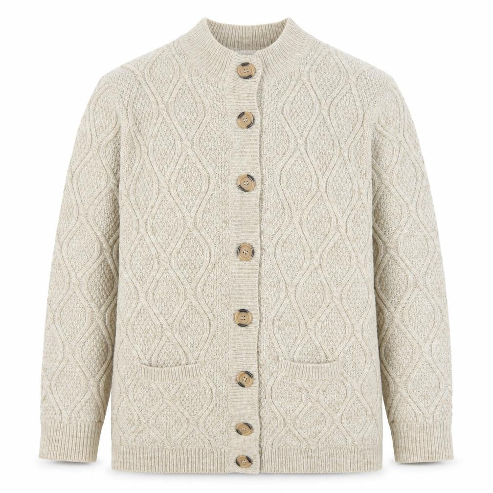 Damart Men’s Beige Cable-Knit Button Cardigan M Wool Blend