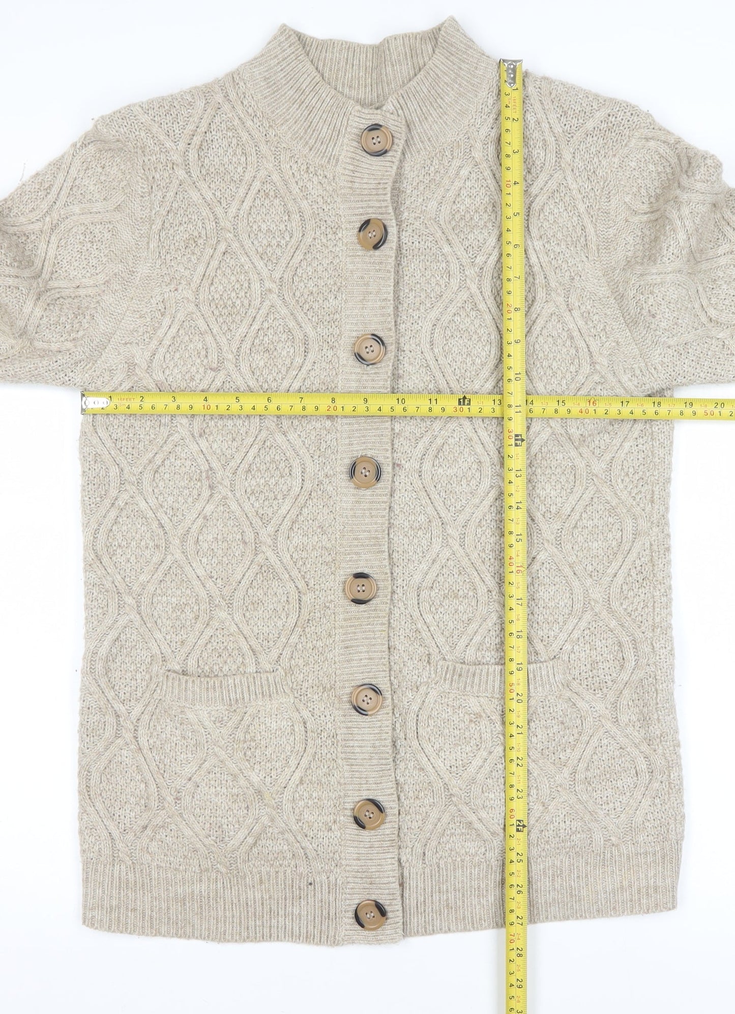 Damart Men’s Beige Cable-Knit Button Cardigan M Wool Blend