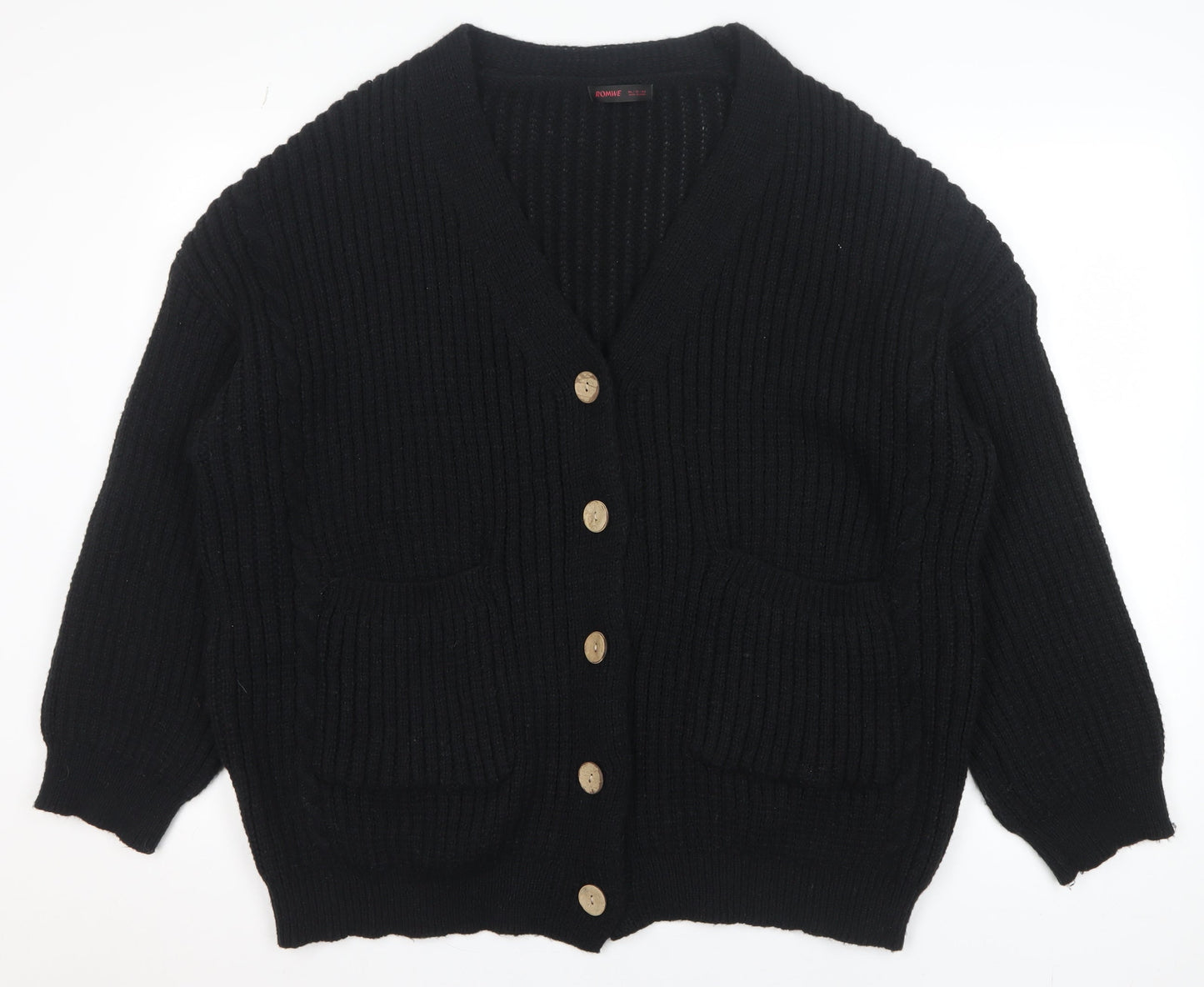 ROMWE Women's Black Chunky Knit Button Cardigan Size 12