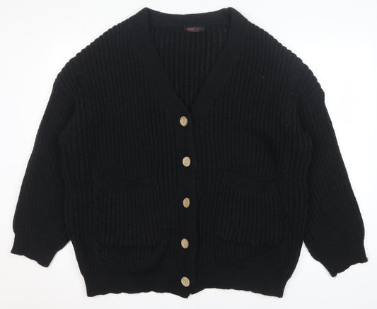 ROMWE Women's Black Chunky Knit Button Cardigan Size 12