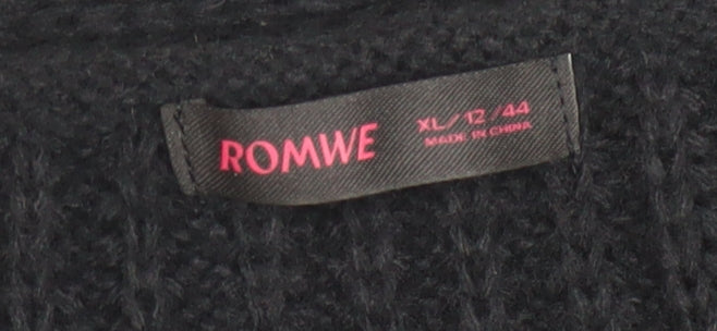 ROMWE Women's Black Chunky Knit Button Cardigan Size 12