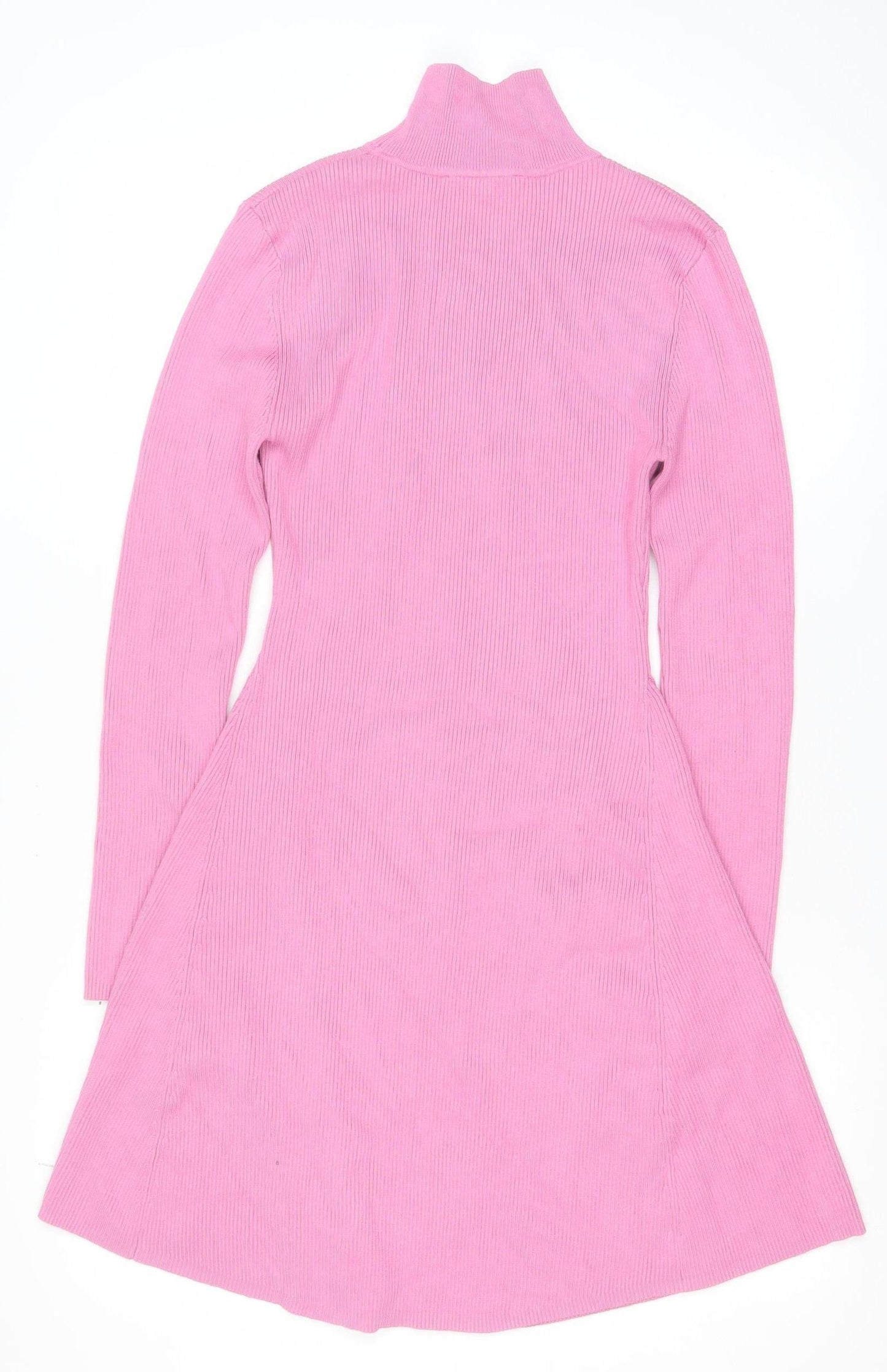 Zara Women Pink A-Line Knit High Neck Long Sleeve Dress Size 14
