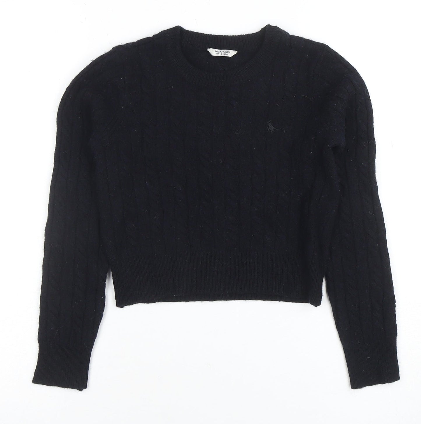 Jack Wills Womens Black Cable Knit Crew Neck Jumper Size 10