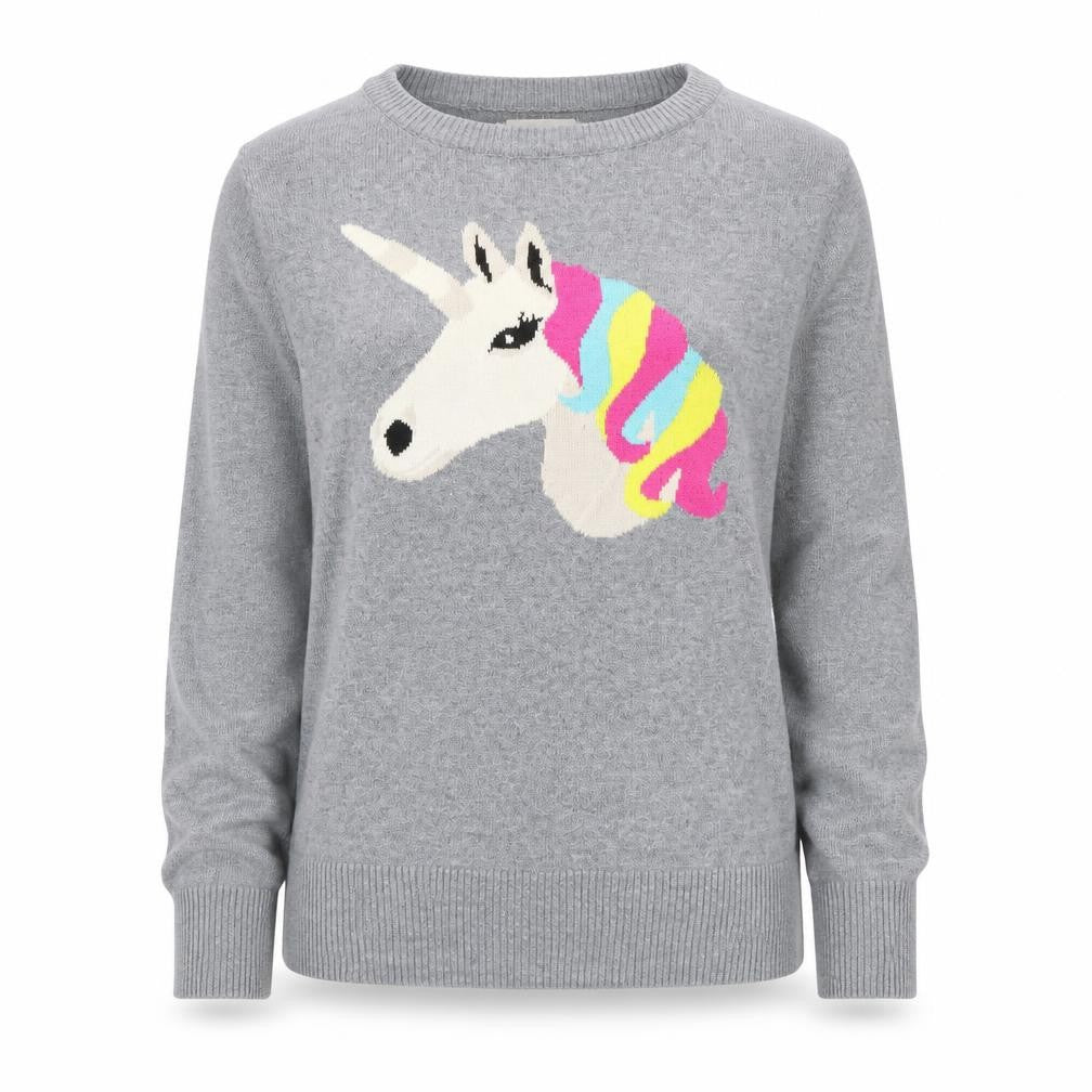 Louche Women’s Grey Unicorn Cotton Jumper Size 14 Crew Neck