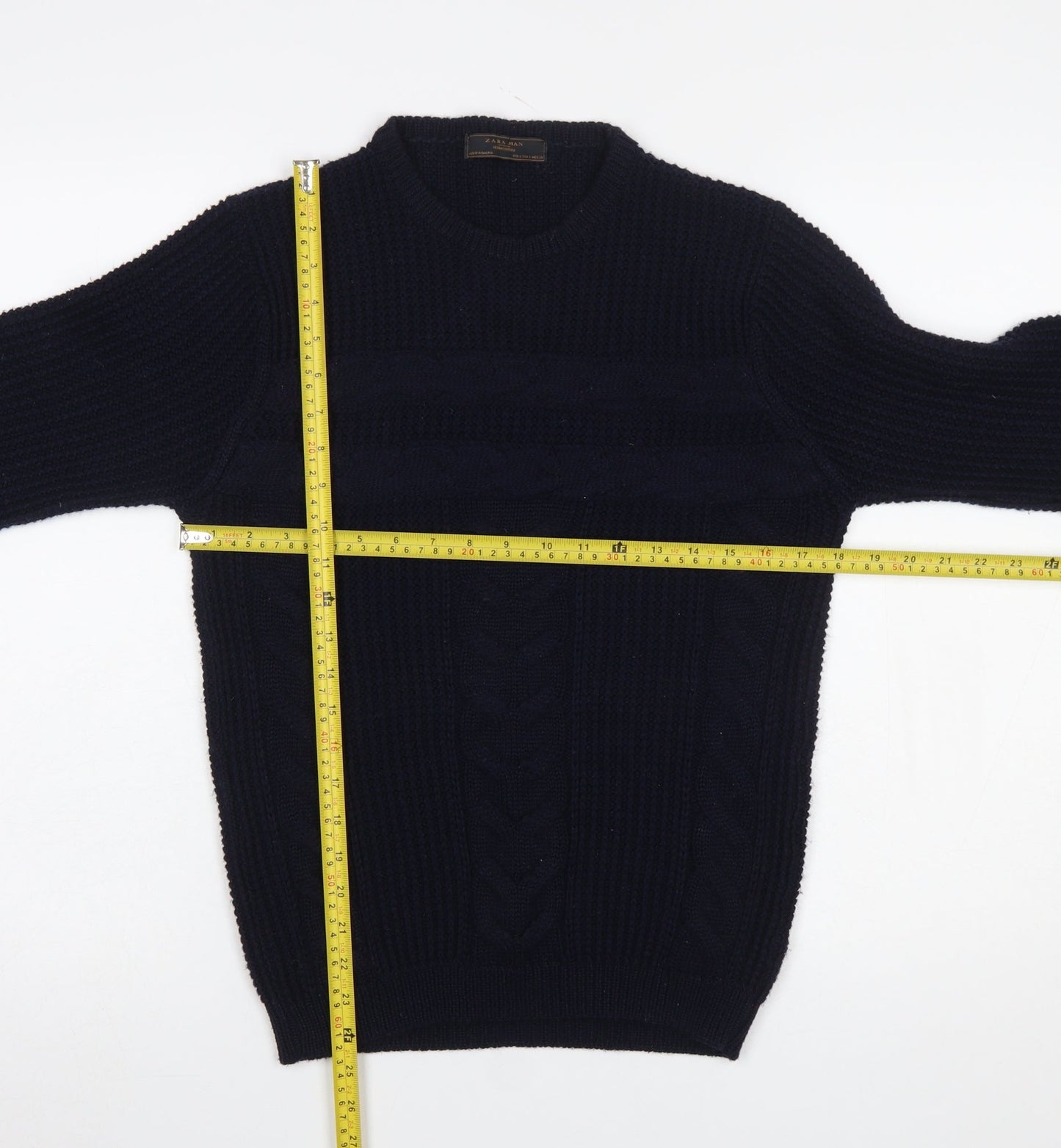 Zara Man Blue Cable-Knit Crew Neck Jumper Men’s Size S