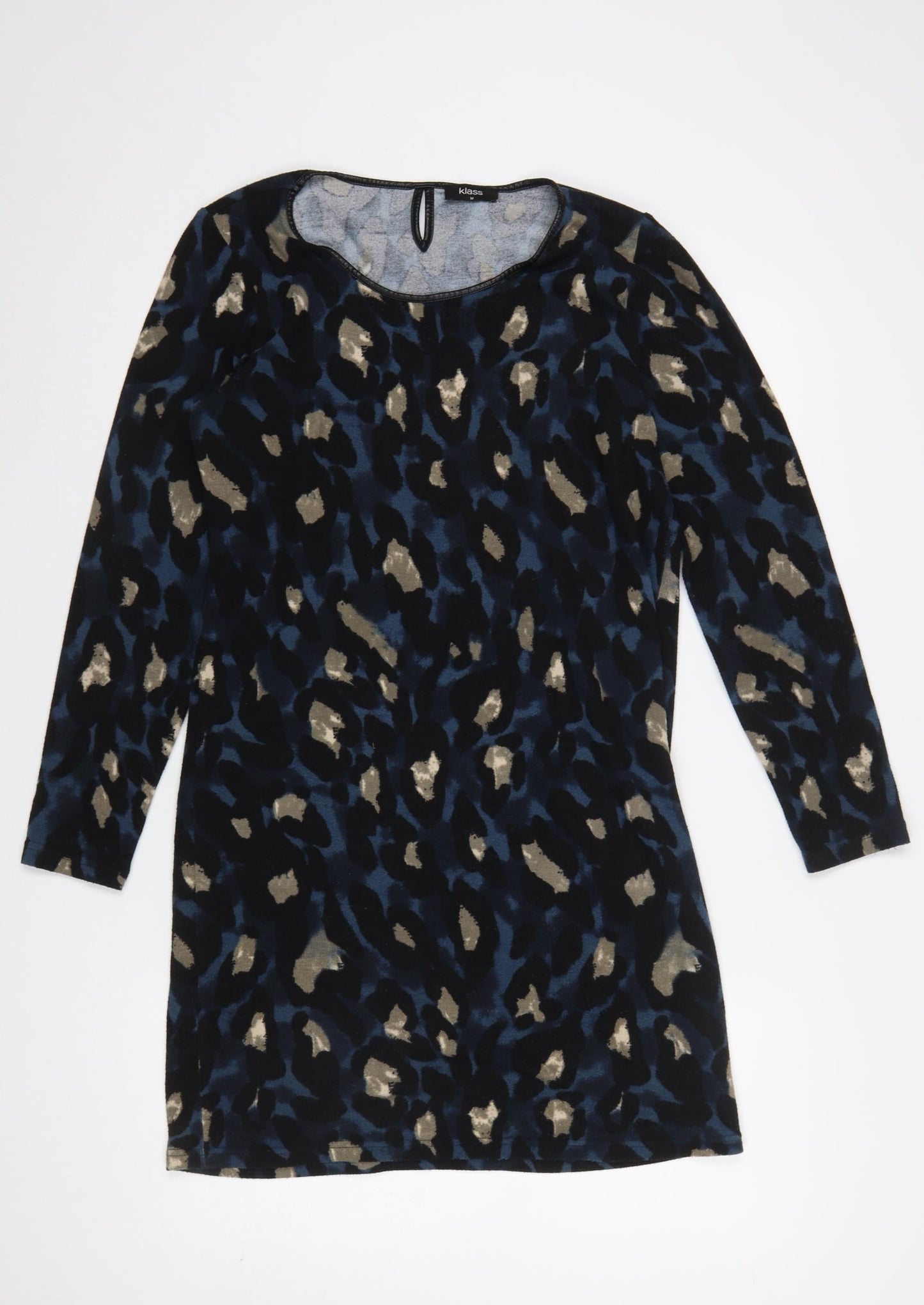 Klass Women Blue Animal Print Shift Dress Size M Long Sleeve