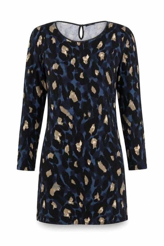 Klass Women Blue Animal Print Shift Dress Size M Long Sleeve