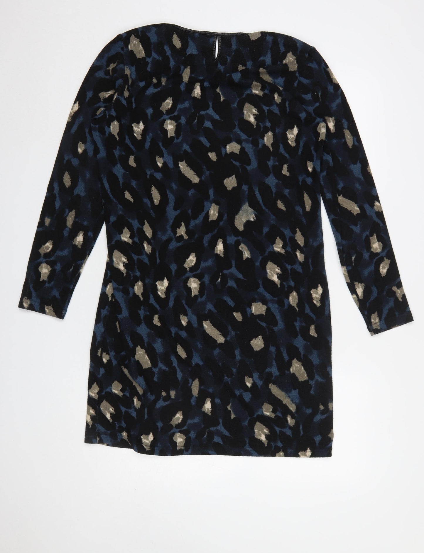 Klass Women Blue Animal Print Shift Dress Size M Long Sleeve