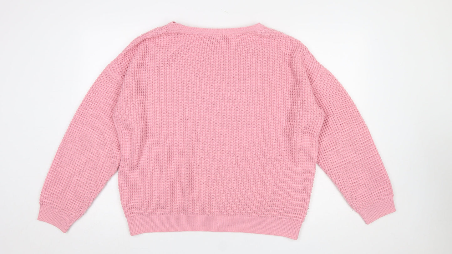 Topshop Women’s Pink Waffle Knit Crew Neck Jumper Size 14