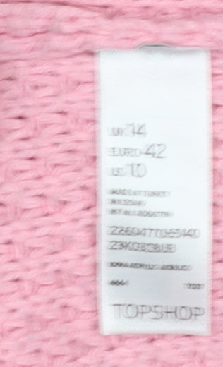 Topshop Women’s Pink Waffle Knit Crew Neck Jumper Size 14