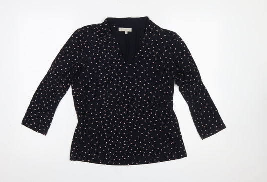 Hobbs Women's Black Floral V-Neck Wrap Blouse Size M