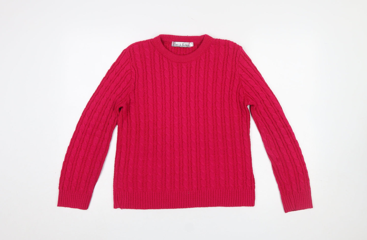 Pure & Natural Women's Pink Cable-Knit Pullover Jumper Size M
