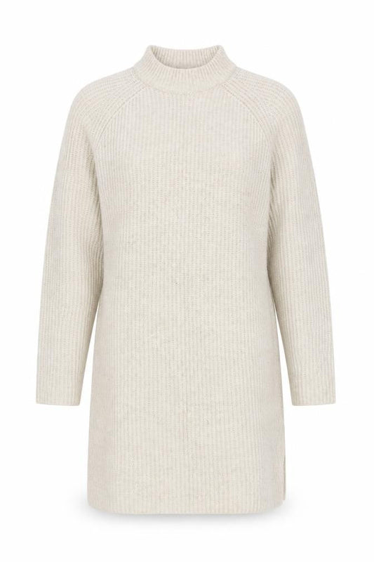 H&M Women Beige Knitted Jumper Dress S Long Sleeve High Neck