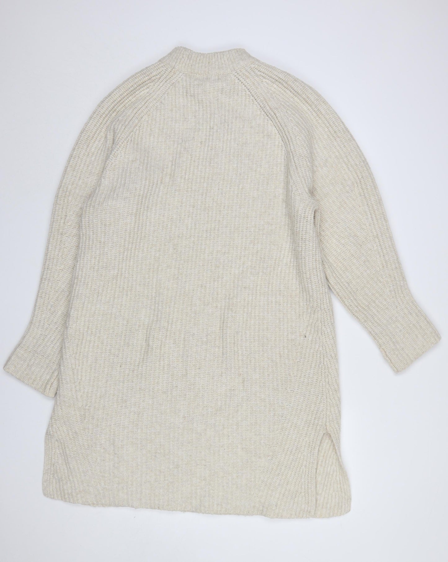 H&M Women Beige Knitted Jumper Dress S Long Sleeve High Neck