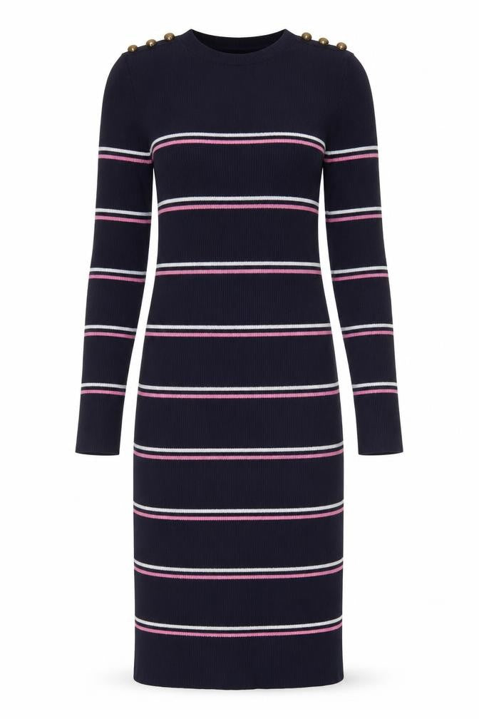 Next Women Blue Striped Bodycon Knit Long Sleeve Dress Size 8
