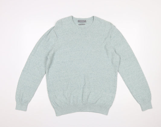 Marks and Spencer Men's Green Cotton Crew Neck Jumper L