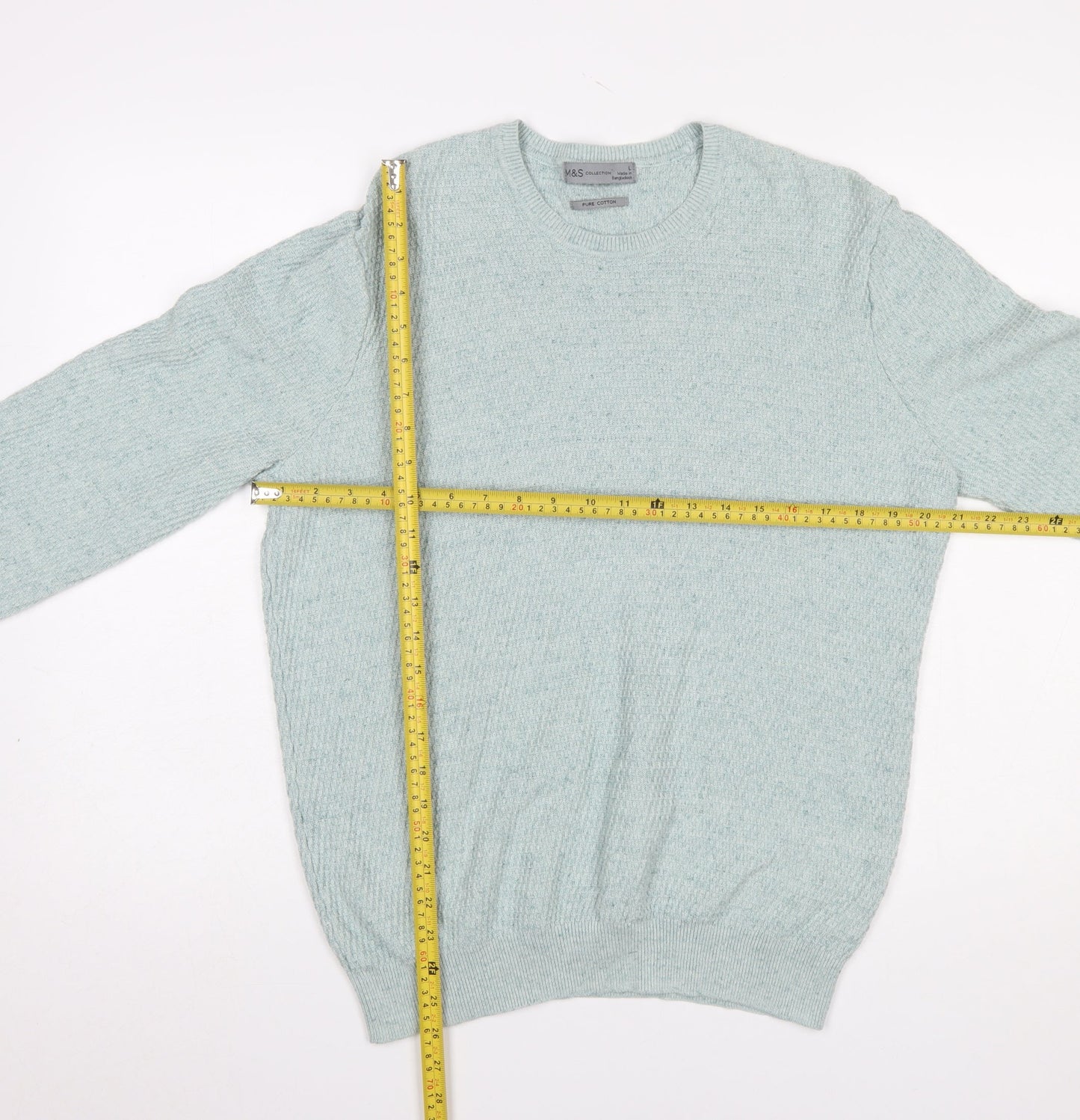 Marks and Spencer Men's Green Cotton Crew Neck Jumper L